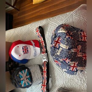 Ladies Union Jack Themed Hat and Belt Set